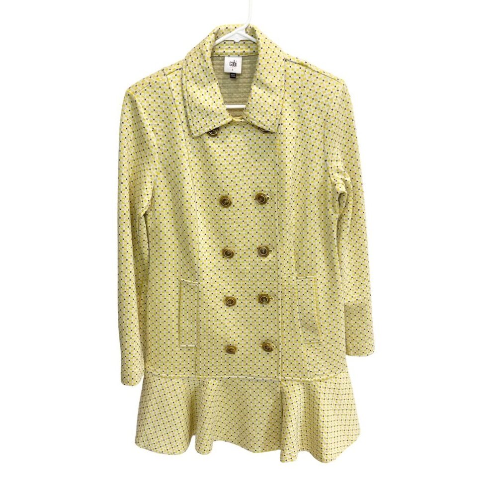 Cabi Hobnob Topper Coat Yellow‎ Geometric Mod Peplum 6249 - Size Small